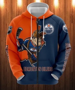 Edmonton Oilers Hoodie 3D Zip Hoodie 3D Cartoon Graphic Zip Hoodie for Fan