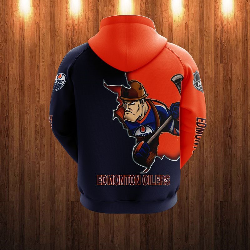 Edmonton Oilers Hoodie 3D Zip Hoodie 3D Cartoon Graphic Zip Hoodie for Fan - Image 2