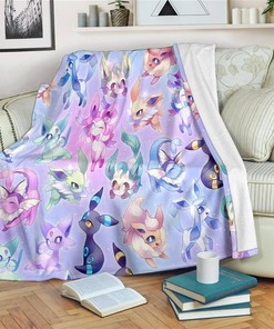 Eevee Evolution Flush Blanket Eevee Specie Sherpa Fleece Blanket Gifts for Family, for Couple