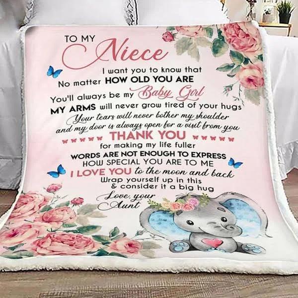 Elephant Butterfly To My Niece Blanket Cute Gift For Niece Family Gift