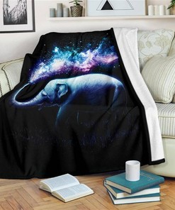 Elephant Galaxy Graphic Sherpa Fleece Blanket Gifts for Family, for Couple