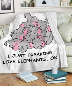 Elephant I Just Freaking Love Elephant Sherpa Fleece Blanket Gifts for Family, for Couple