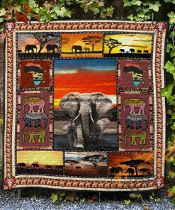 Elephant Nature Themed Quilt Blanket Bedding Set with 2 Pillowcases