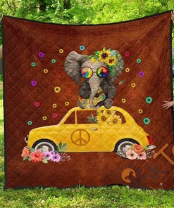Elephant Peace Hippie Premium Quilt Blanket Set with 2 Pillowcases