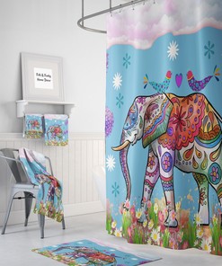 Elephant Shower Curtain, Boho Indie Bathroom Decor