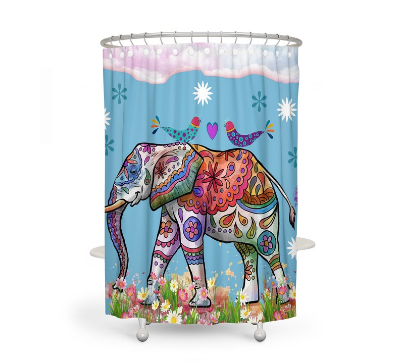 Elephant Shower Curtain, Boho Indie Bathroom Decor - Image 2