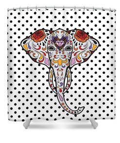 Elephant Shower Curtain Polka Dot Sugar Skull Design