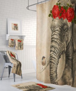 Elephant Shower Curtain, Rustic Beige Bathroom Decor