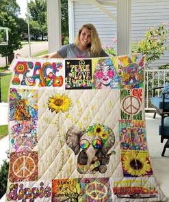 Elephant Sunf lower Make Not War Hippie Quilt Blanket Bedding Set