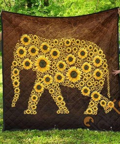 Elephant Sunflower Many Premium Quilt