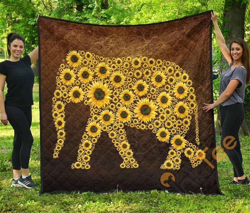 Elephant Sunflower Many Premium Quilt