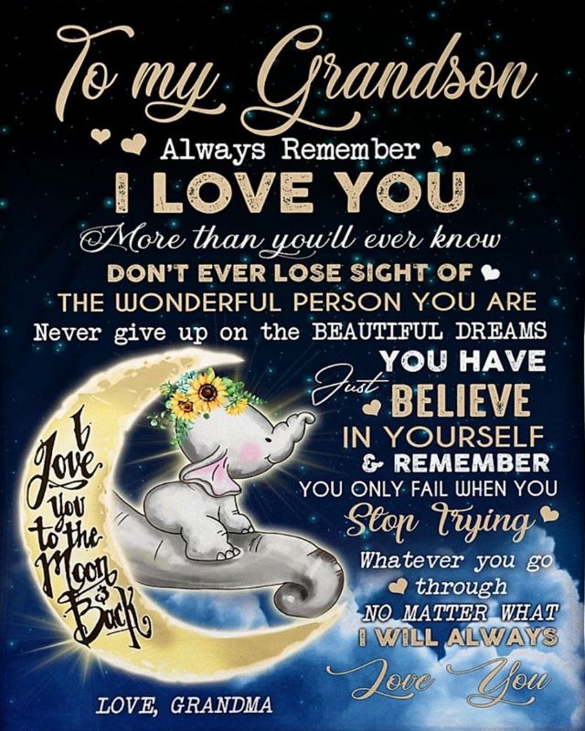 Elephant To My Grandson Believe In Yourself Fleece Blanket For Grandson From Grandma Birthday