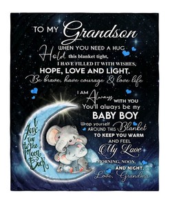 Elephant To My Grandson You'll Always Be My Baby Boy Fleece Blanket For Grandson Birthday
