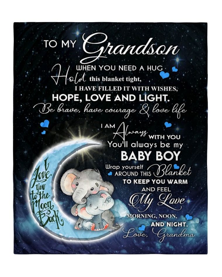 Elephant To My Grandson You'll Always Be My Baby Boy Fleece Blanket For Grandson Birthday
