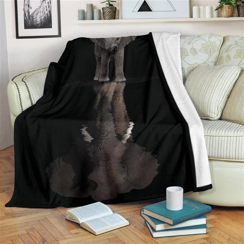 Elephant Water Reflection Sherpa Fleece Blanket Gifts for Family, for Couple
