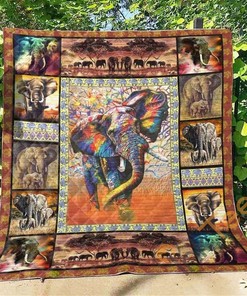 Elephant Watercolor Quilt Blanket Bedding Set With Pilliwcases Option
