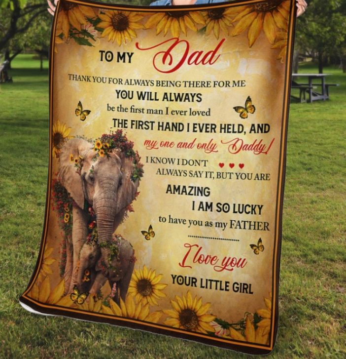 Elephants And Sunflower To My Dad Fleece Blanket For Dad From Daughter Birthday