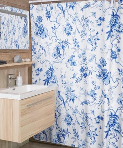 Elevate Your Bathroom With Our Elegant Chinoiserie Toile Blue And White Shower Curtain