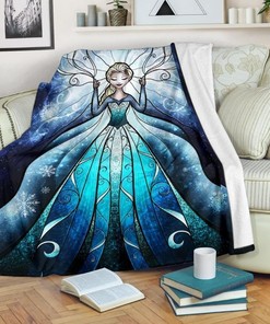 Elsa Princess Stain Glasses Style Fleece Blanket Gift For Fan, Quilt Blanket Bedding Set Gift