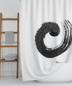 Enso Shower Curtain, Japanese Brushstroke Bath Curtain, Asian Oriental Boho Eclectic Home Design