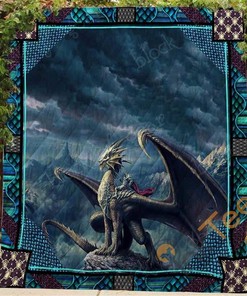 Epic Blue Dragon And Knight Quilt Blanket Bedding Set