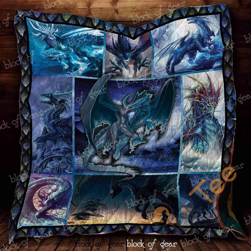 Epic Blue Dragon Quilt Blanket Bedding Set