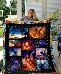 Epic Flying Dragon Colorful Border Quilt Blanket Bedding Set