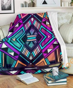 Ethnic Aztec Trippy Sherpa Fleece Blanket Gifts for Family, for Couple