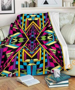 Ethnic Psychedelic Trippy Sherpa Fleece Blanket Gifts for Family, for Couple
