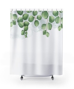 Eucalyptus Leaves Shower Curtain, Botanical Shower Curtain, Watercolor Bath Curtain, Floral Bathroom Decor