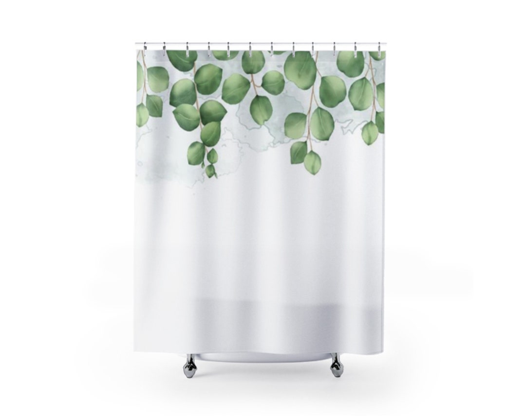 Eucalyptus Leaves Shower Curtain, Botanical Shower Curtain, Watercolor Bath Curtain, Floral Bathroom Decor