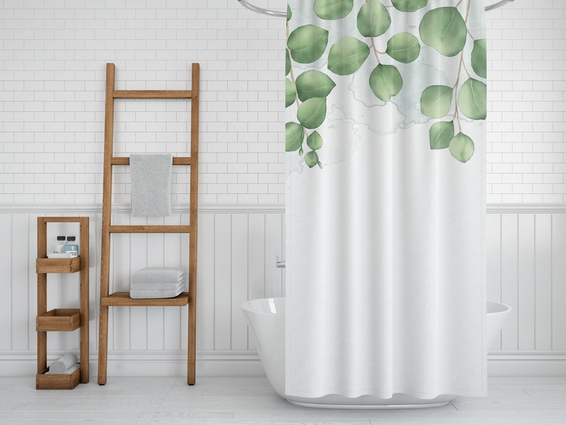 Eucalyptus Leaves Shower Curtain, Botanical Shower Curtain, Watercolor Bath Curtain, Floral Bathroom Decor - Image 3