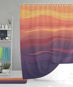 Evening Sunset Shower Curtain, Colorful Abstract Minimalist Bathroom Curtain And, House Warming Gift
