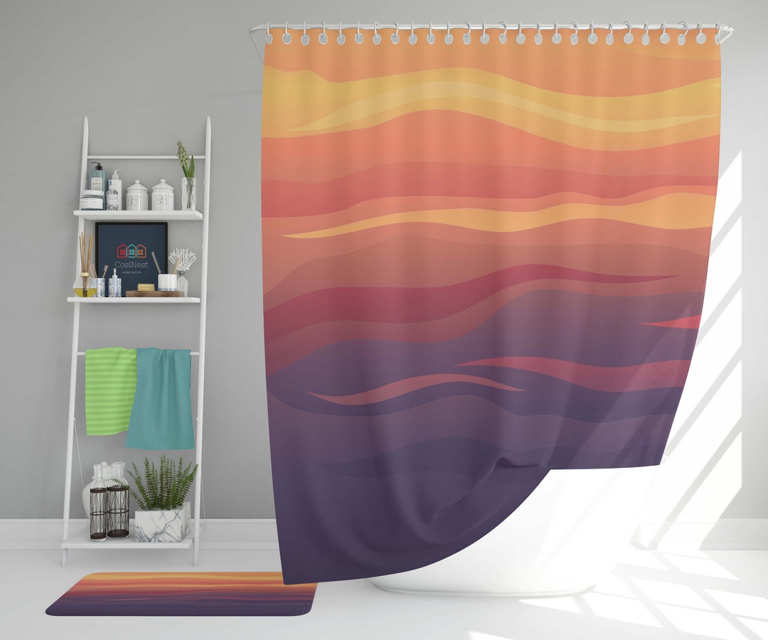 Evening Sunset Shower Curtain, Colorful Abstract Minimalist Bathroom Curtain And, House Warming Gift
