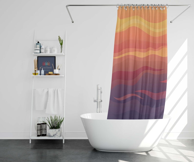 Evening Sunset Shower Curtain, Colorful Abstract Minimalist Bathroom Curtain And, House Warming Gift - Image 2
