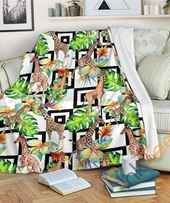 Exotic Tropical Giraffe Pattern Sherpa Fleece Blanket Gifts for Family, for Couple