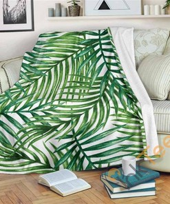 Exotic Tropical Leaf Pattern Sherpa Fleece Blanket Gifts for Family, for Couple