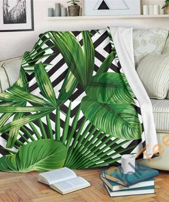 Exotic Tropical Leaves Pattern Sherpa Fleece Blanket Gifts for Family, for Couple