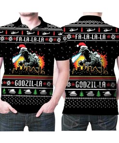 Fa La La Godzi La Godzila Christmas 3d Polo Shirt All Over Print Shirt 3d T-shirt
