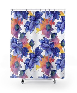 Fabric Shower Curtain, Bath Curtain, Colorful Lotus Flowers Printed Shower Curtain, Bath Decor, Inspirational Bohemian Bathroom Accessories