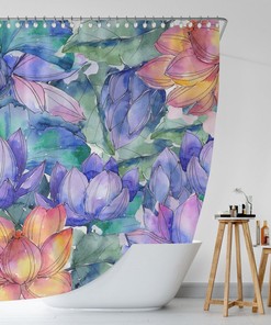 Fabric Shower Curtain, Colorful Lotus Flower Shower Curtain, Waterproof Bath Curtain, Quick Dry Bathroom Curtain, Bath Decor