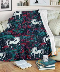 Fairy Floral Unicorn Pattern Sherpa Fleece Blanket Gifts for Family, for Couple