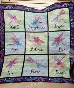 Faith Happiness Love Dragonfly Quilt Blanket Bedding Set
