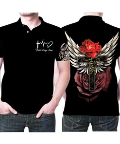 Faith Hope Love Rose Cross Lamb Angel Wings God Gift For Jesus Lovers Religious Culture Enthusiasts 1 Polo Shirt All Over Print Shirt 3d T-shirt