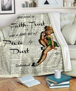 Faith and Trust Tinker Bell Sherpa Fleece Blanket Gifts for Family, for Couple