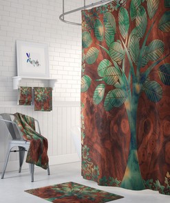 Faiths Tree Shower Curtain Optional Set Wood Grain