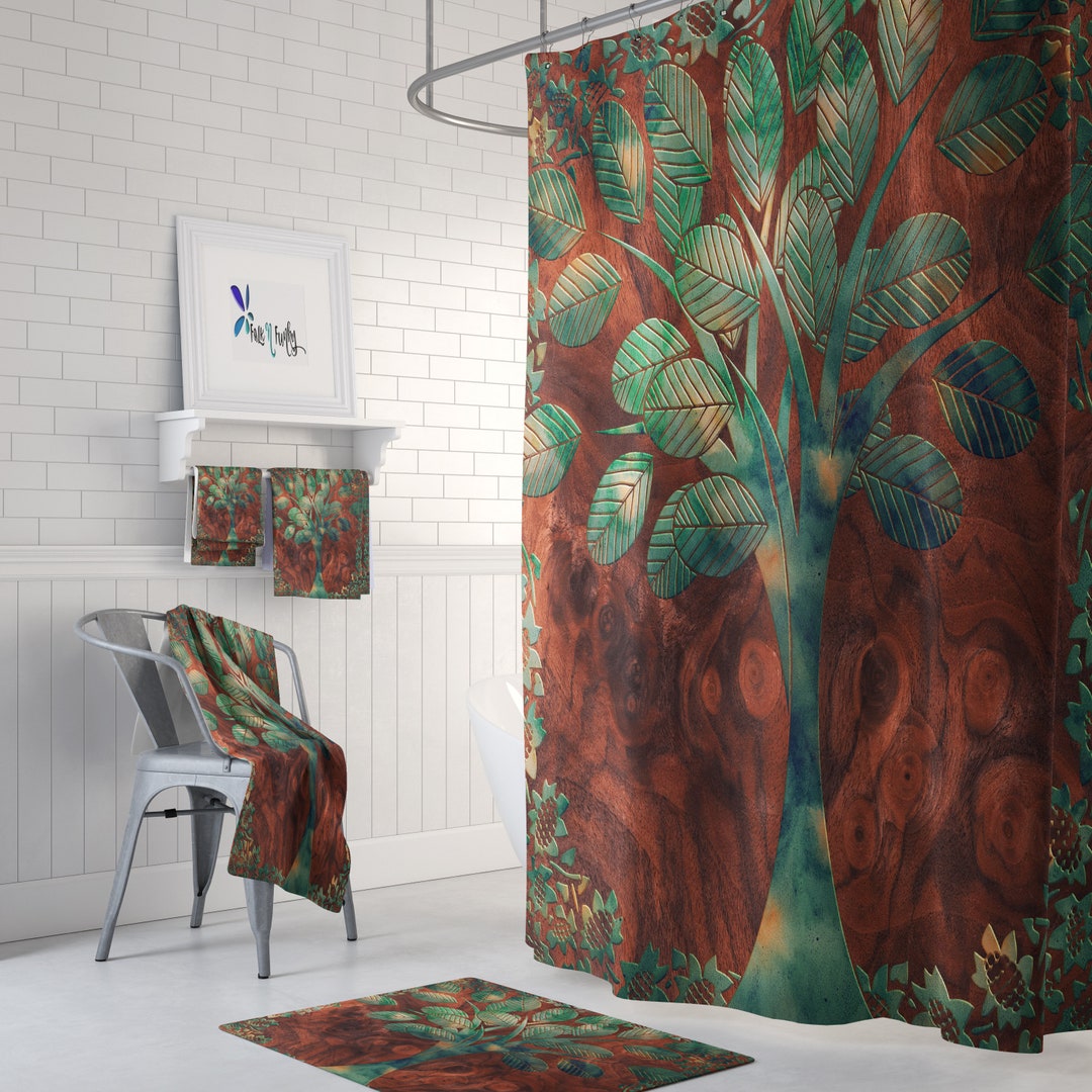 Faiths Tree Shower Curtain Optional Set Wood Grain