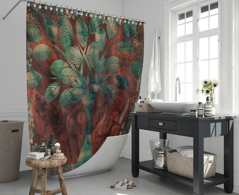 Faiths Tree Shower Curtain Optional Set Wood Grain - Image 2