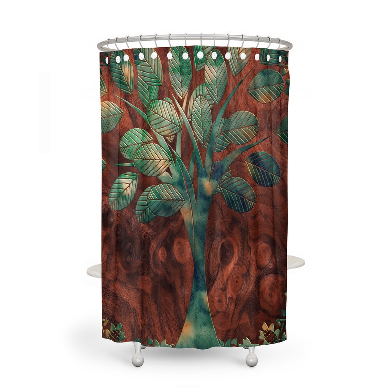 Faiths Tree Shower Curtain Optional Set Wood Grain - Image 3