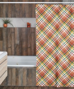 Fall Plaid Shower Curtain, Buffalo Plaid, Autumn Shower Curtain, Bathroom Accessories, Thanksgiving Bathroom Decor